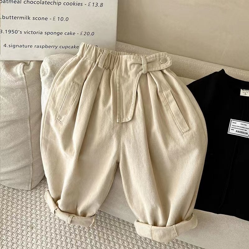 New Girls' Solid Color Cotton Pants Boys Trousers Western Style Children'S New Baby Loose Casual Pants - Image 3