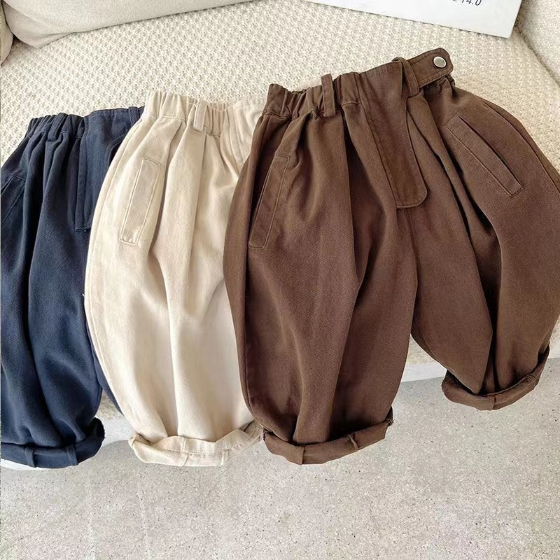 New Girls' Solid Color Cotton Pants Boys Trousers Western Style Children'S New Baby Loose Casual Pants - Image 2