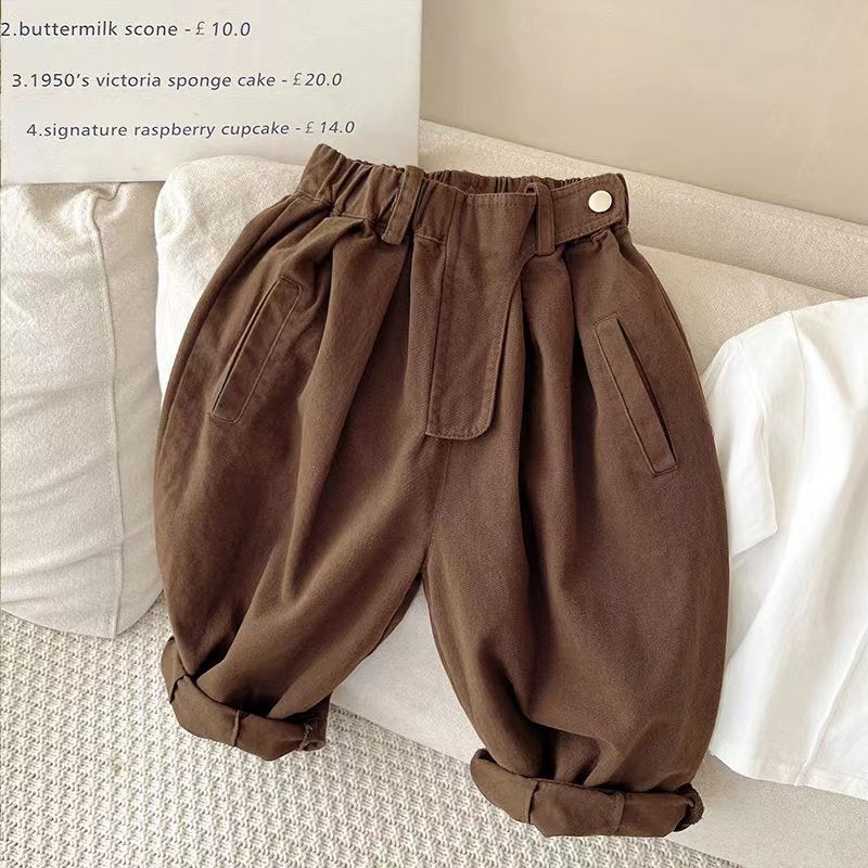 New Girls' Solid Color Cotton Pants Boys Trousers Western Style Children'S New Baby Loose Casual Pants - Image 4