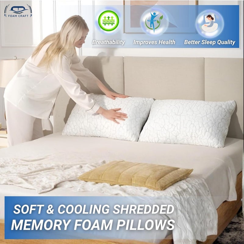 FOAM CRAFT Shredded Memory Foam Bed Pillows - Set of 4 Cooling Gel Pillows with Removable Washable Cover (50 x 70cm) - Image 3