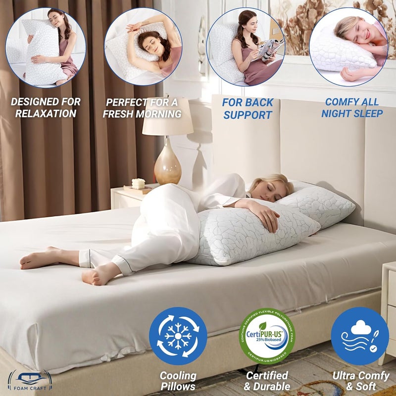 FOAM CRAFT Shredded Memory Foam Bed Pillows - Set of 4 Cooling Gel Pillows with Removable Washable Cover (50 x 70cm) - Image 4
