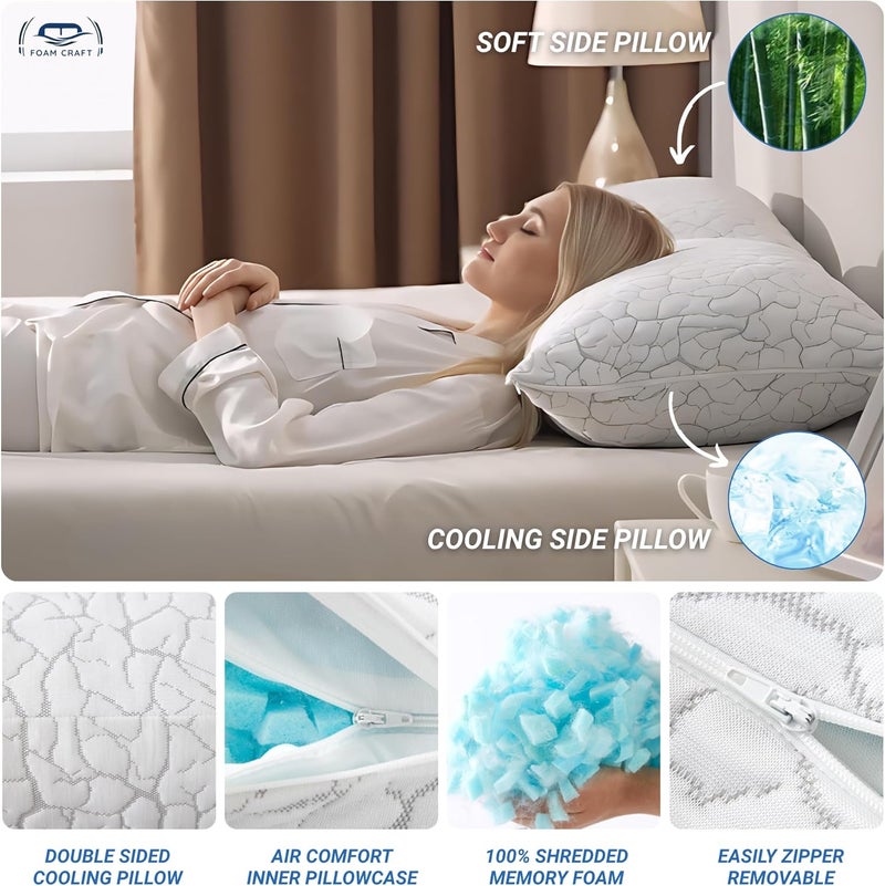FOAM CRAFT Shredded Memory Foam Bed Pillows - Set of 4 Cooling Gel Pillows with Removable Washable Cover (50 x 70cm) - Image 5