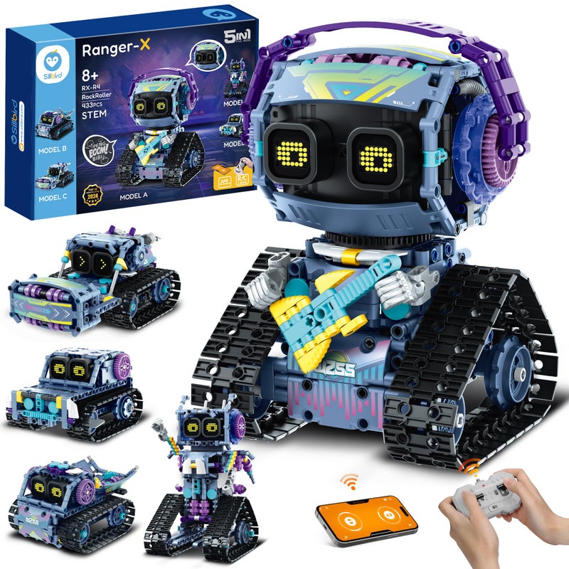 Sillbird Robot Building Kit with Remote Control STEM Gifts for Kids Boys Ages 812 Coding Robotic Technic Creative Toys for Birthday Build 5in1 Model with 433 Pieces
