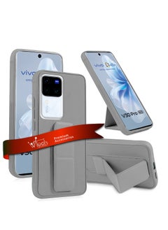 Wtech Hand Grip Foldable Magnetic Kickstand Wrist Strap Finger Grip With Built-in Iron Case Cover For vivo V30 / V30 Pro 5G 2024 Grey  - Image 1