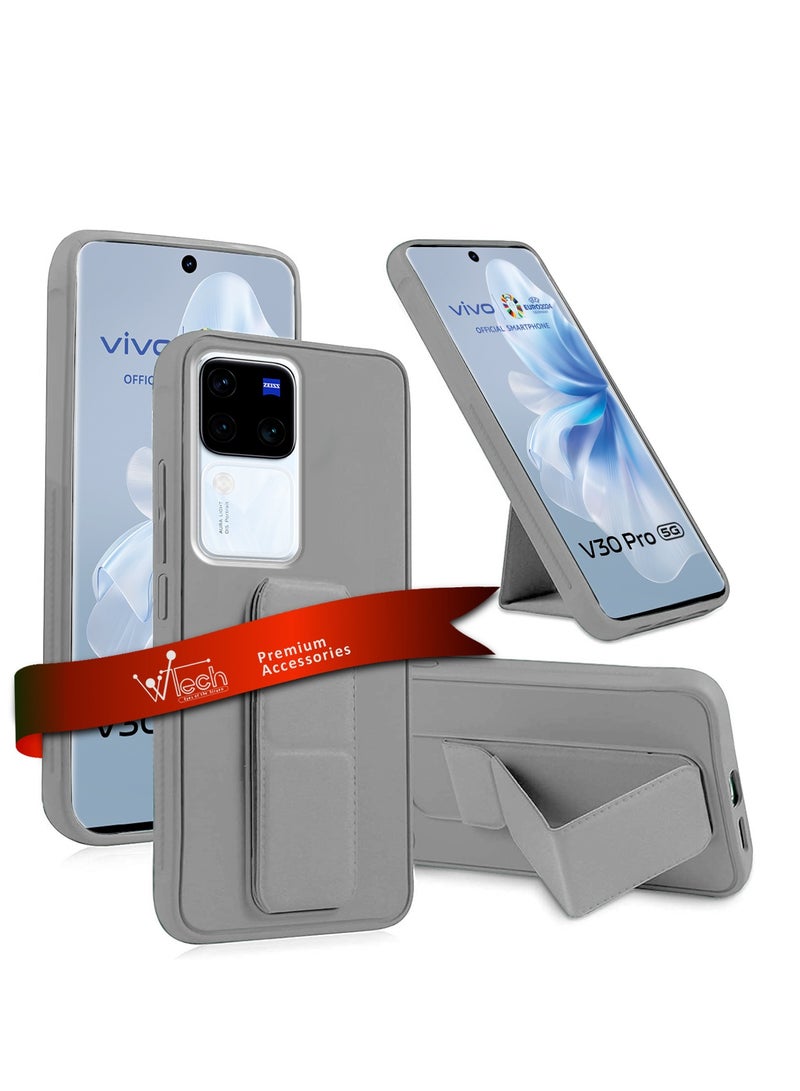 Wtech Hand Grip Foldable Magnetic Kickstand Wrist Strap Finger Grip With Built-in Iron Case Cover For vivo V30 / V30 Pro 5G 2024 Grey - Image 1