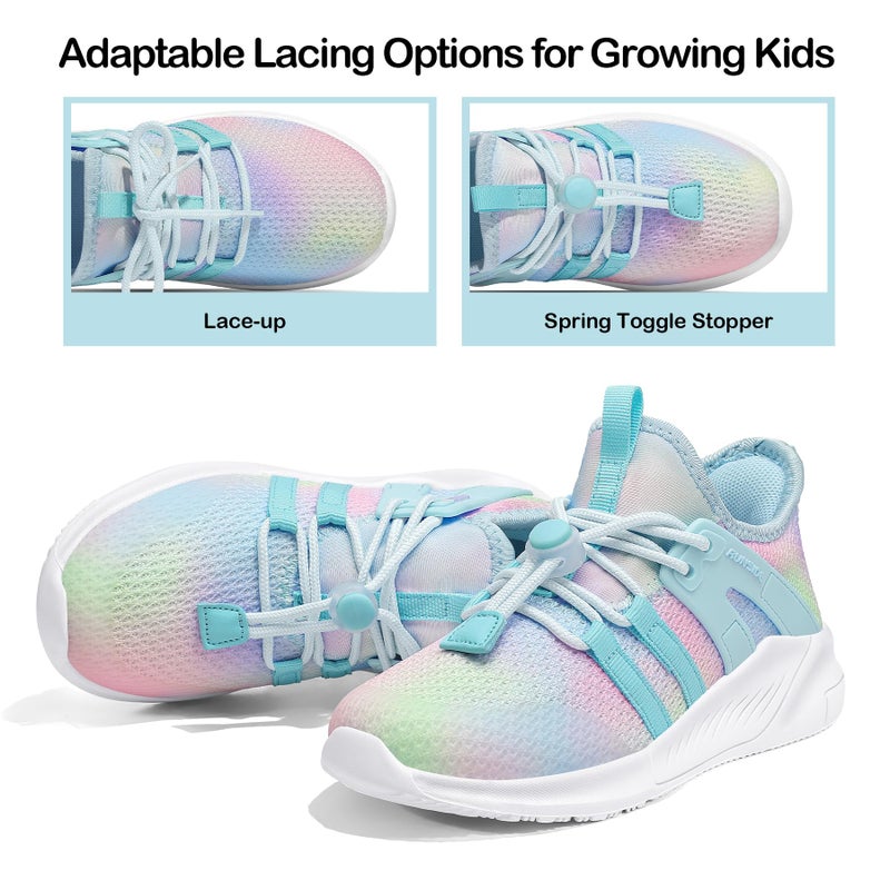 RUNSIDE Girls Tennis Shoes Lightweight Sports Kids Sneakers Lace-up for Running/Walking, Toddler/Little Kid/Big Kid Gradient Blue - Image 3