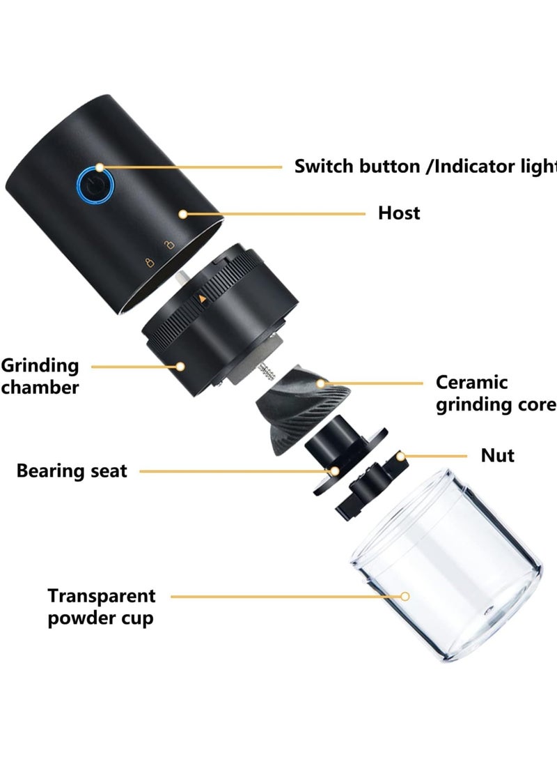 Portable Electric Coffee Grinder Rechargeable Black USB C