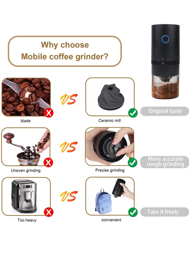 Portable Electric Coffee Grinder Rechargeable Black USB C