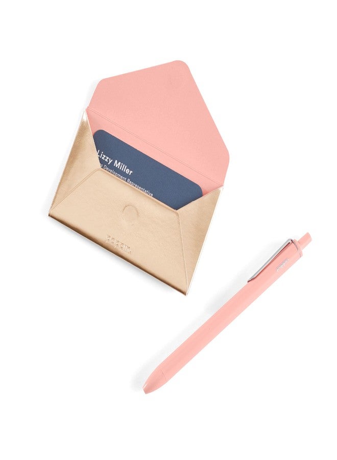 Poppin Luxe Business Card Holder and Credit Card Holder for Women, Stylish Slim Design with Magnetic Closure, Lightweight and Perfect for Client Meetings (Gold Metallic with Blush Pink Lining) - Image 3