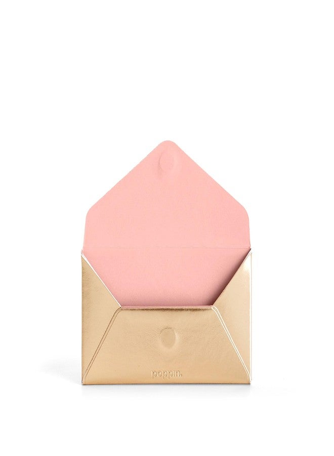 Poppin Luxe Business Card Holder and Credit Card Holder for Women, Stylish Slim Design with Magnetic Closure, Lightweight and Perfect for Client Meetings (Gold Metallic with Blush Pink Lining) - Image 1