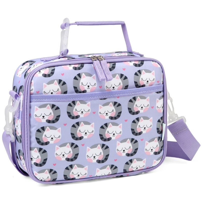 VASCHY Lunch Box Bag for Kids Reusable Insulated Lunch Box Containers Coolers for Toddler Boys and Girls with Detachable Shoulder Strap for Daycare School Cats