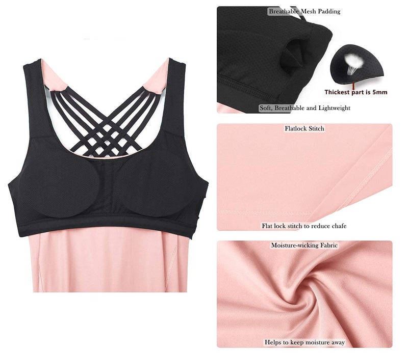 icyzone Yoga Tops Workouts Clothes Activewear Built in Bra Tank Tops for Women (L, Pale Blush) - Image 5