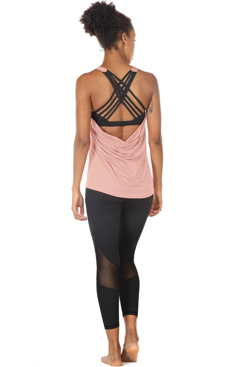 icyzone Yoga Tops Workouts Clothes Activewear Built in Bra Tank Tops for Women (L, Pale Blush) - Image 4