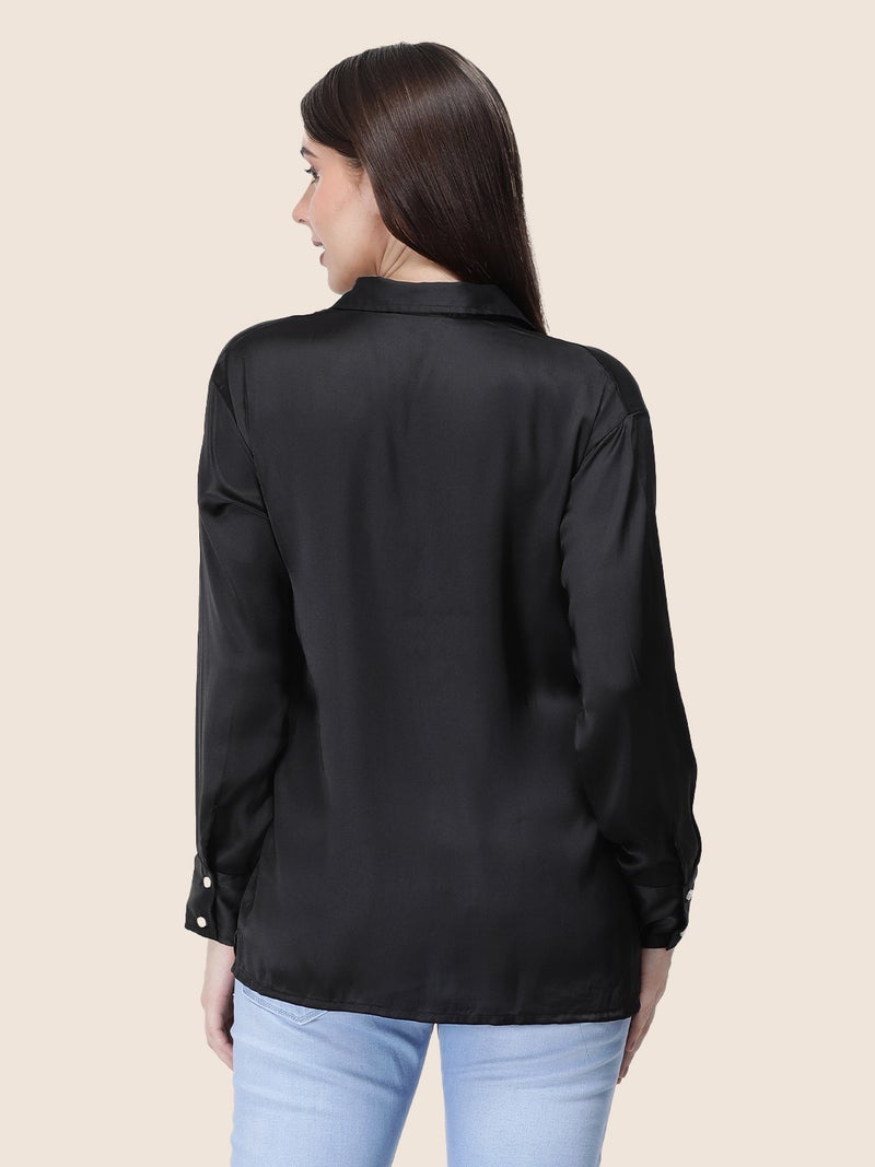 amswan Women's  Premium Regular Fit Solid Satin shirt - Image 1