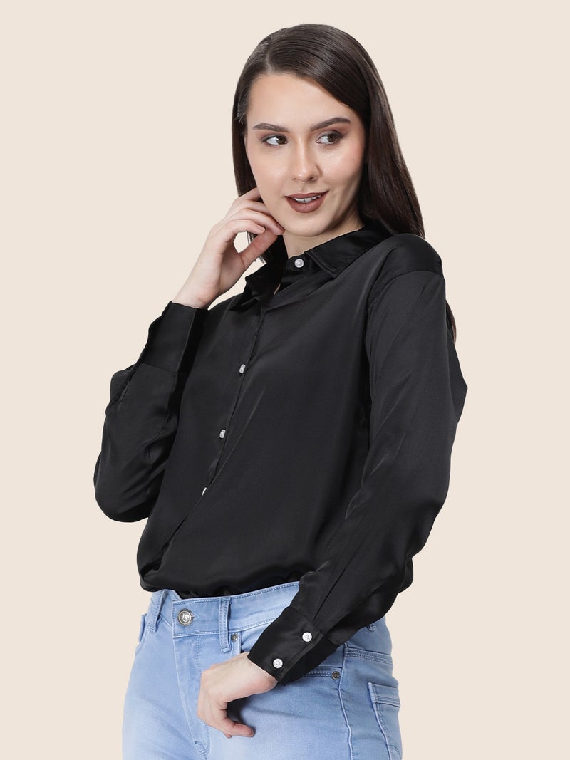 amswan Women's  Premium Regular Fit Solid Satin shirt - Image 5
