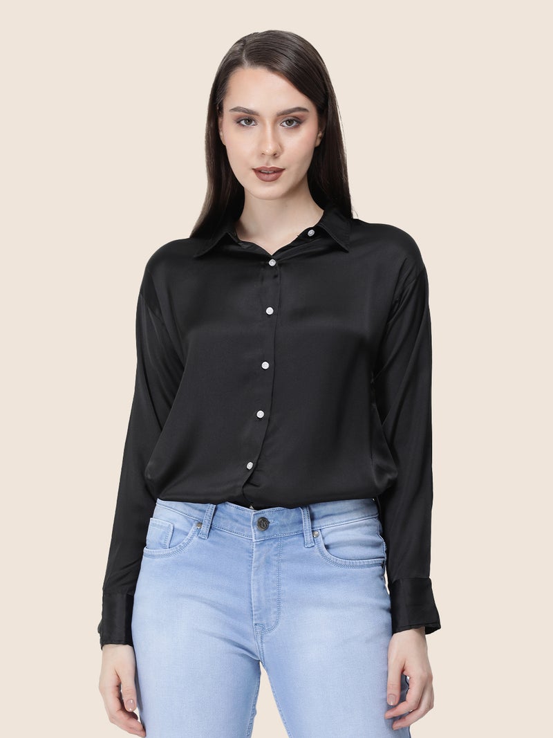 amswan Women's  Premium Regular Fit Solid Satin shirt - Image 4