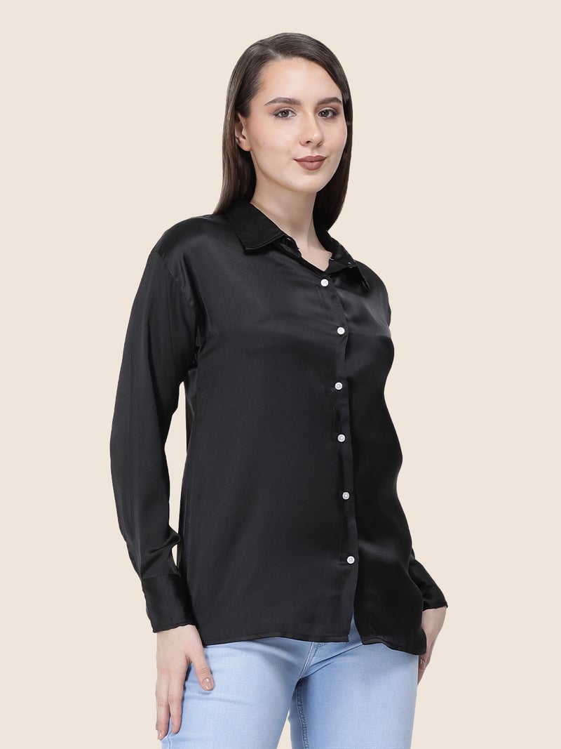 amswan Women's  Premium Regular Fit Solid Satin shirt - Image 3