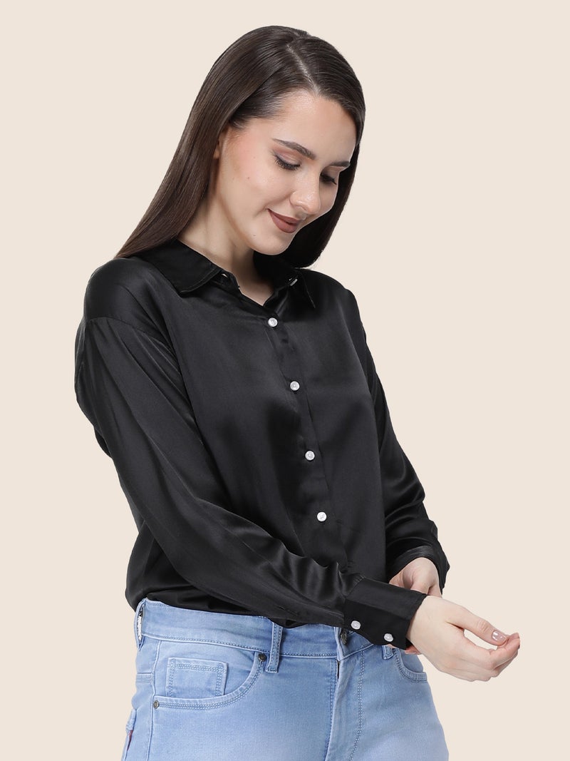 amswan Women's  Premium Regular Fit Solid Satin shirt - Image 2