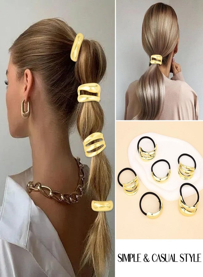 كوراسا أساور شعر معدنية من كوراسا، 6 قطع، ربطات شعر ذهبية للنساء، ربطات شعر هندسية للشعر الكثيف، ربطات شعر ذهبية مرنة، إكسسوارات شعر عصرية للنساء - Image 2