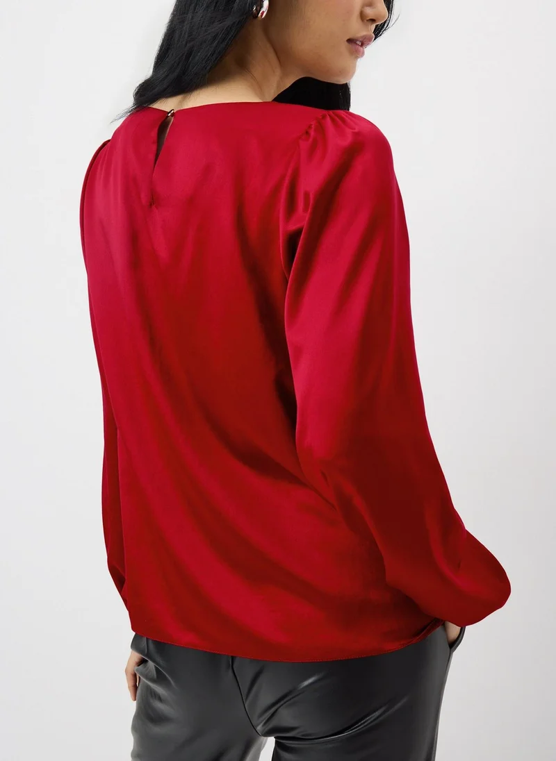 ماتلان Red Drape Neck Satin Blouse