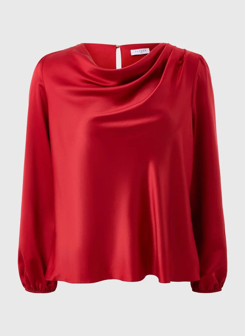 ماتلان Red Drape Neck Satin Blouse