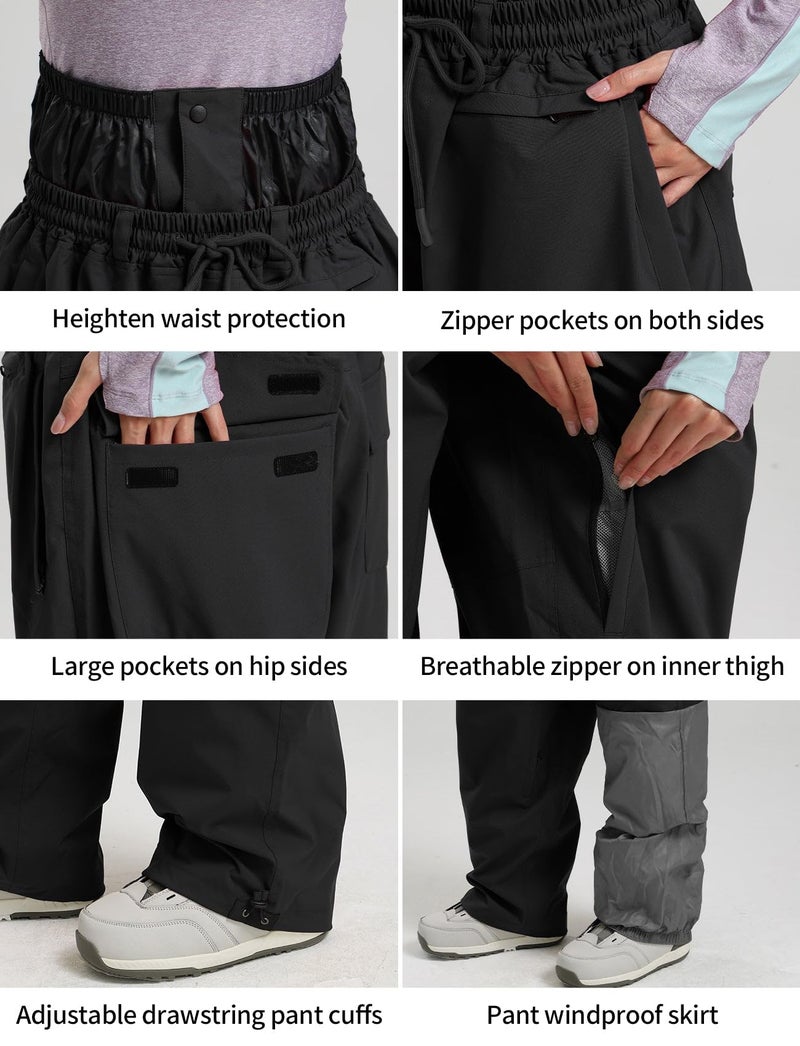 GSOU SNOW Mens Snow Pants Women Baggy Snowboard Pants Loose Fit Insulated Windproof Waterproof for Ski Hiking Winter Outdoor Black - Image 5