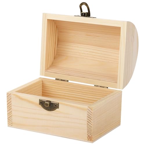 Aodaer Unfinished Wood Treasure Chest Decorative Pine Wood Box with Hinged Lid and Locking Clasp Plain Decorate Wooden Boxes for Art Hobbies DIY Jewelry Gift Storage - Image 1