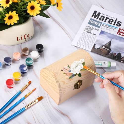 Aodaer Unfinished Wood Treasure Chest Decorative Pine Wood Box with Hinged Lid and Locking Clasp Plain Decorate Wooden Boxes for Art Hobbies DIY Jewelry Gift Storage - Image 5