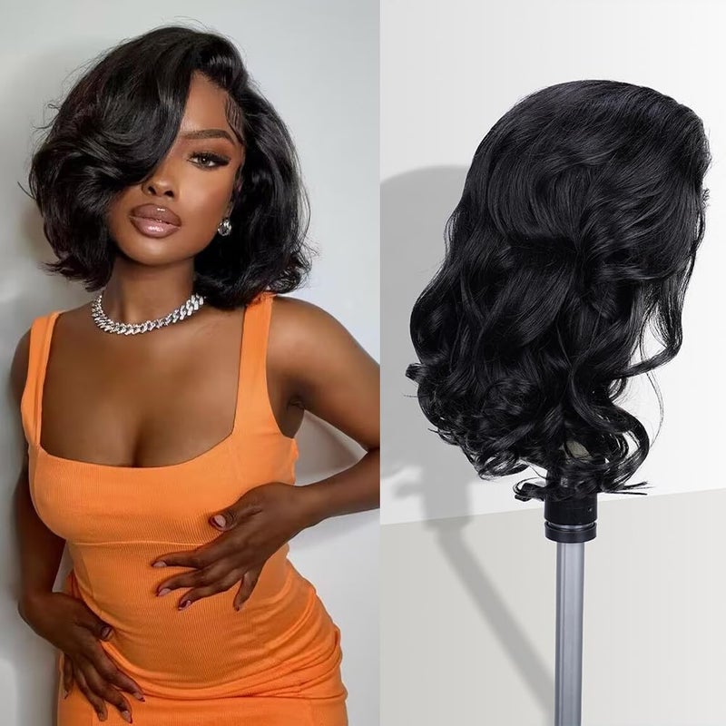 FASCARA Bob Wig Human Hair 13x4 Lace Frontal Body Wave HD Transparent Lace Front Wigs Human Hair 180% Density Pre Plucked with baby hair Glueless Short Bob Wigs for Women Natural Color 12 Inch - Image 1