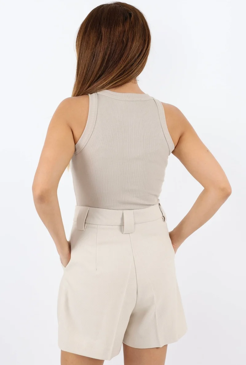 ريتنيس Women's Premium Texture Beige Ribbed Cotton Undershirt
