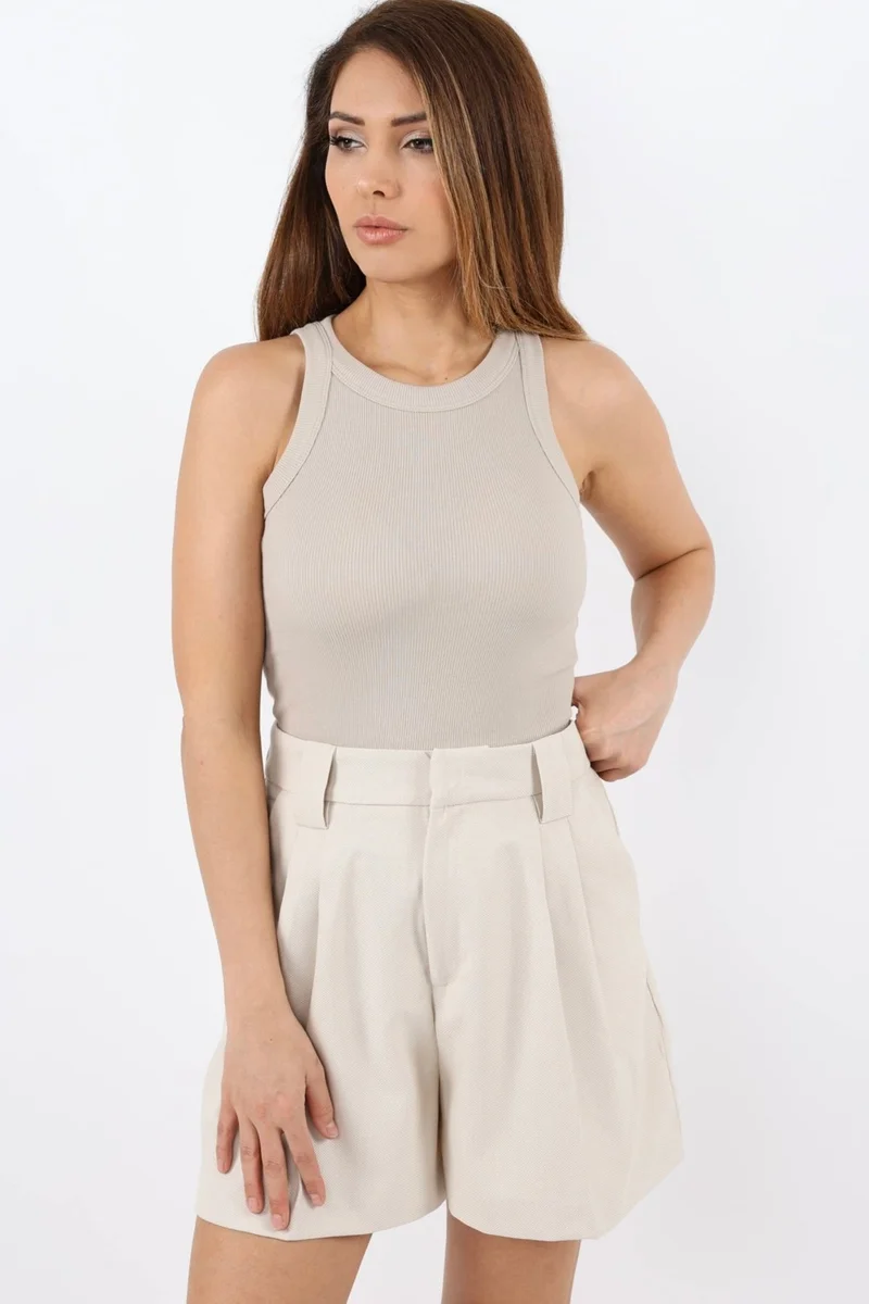 ريتنيس Women's Premium Texture Beige Ribbed Cotton Undershirt