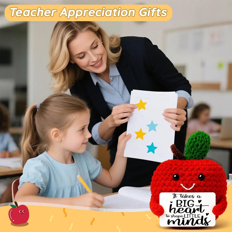 MAMAGIFTREE Teacher Appreciation Gifts for Wome Christmas Gifts for Teacher - Crochet Apple with "Big Heart" Saying - Unique Thank You Gift for Teachers, Kindergarten, Preschool - End of Year, Back to - Image 2