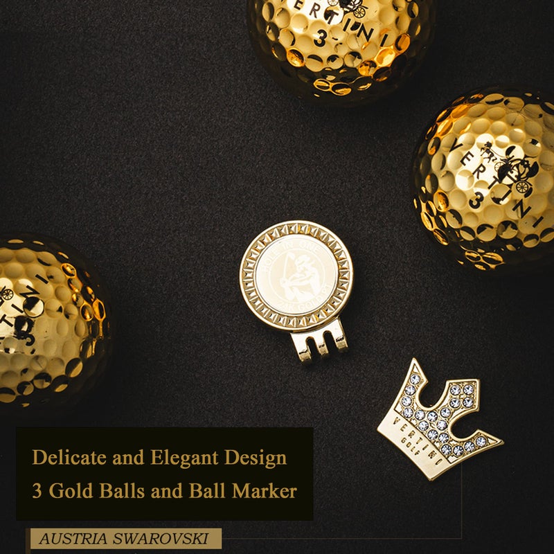 Vertini 24K Gold PT. 3 Golf Balls and Ball Marker with Hat Clip Set Luxurious Golf Gifts for Golfer Unique Golf Accessories for Men and Women Golden Balls for Practice Present and Decoration - Image 4