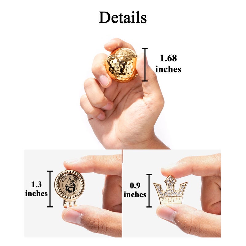 Vertini 24K Gold PT. 3 Golf Balls and Ball Marker with Hat Clip Set Luxurious Golf Gifts for Golfer Unique Golf Accessories for Men and Women Golden Balls for Practice Present and Decoration - Image 5