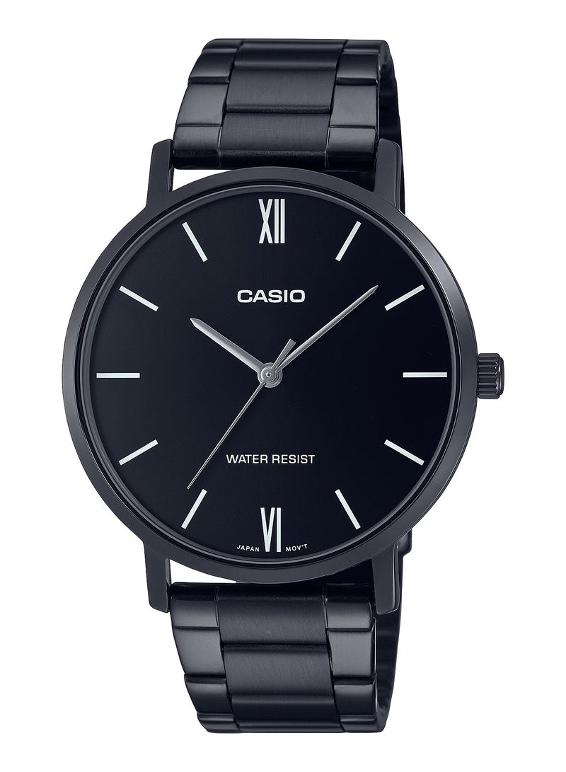 CASIO Analog Quartz Black Dial Stainless Steel Men's Watch MTP-VT01B-1B - 46mm - Black - Image 1