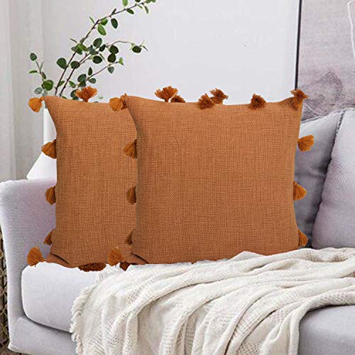 Dekor World 2 Piece Regular Cotton Rust Tassel Marit Collection Cushion Cover (16x16 inches/ 40x40 cm)-for Living Room and Bedroom New - Image 1