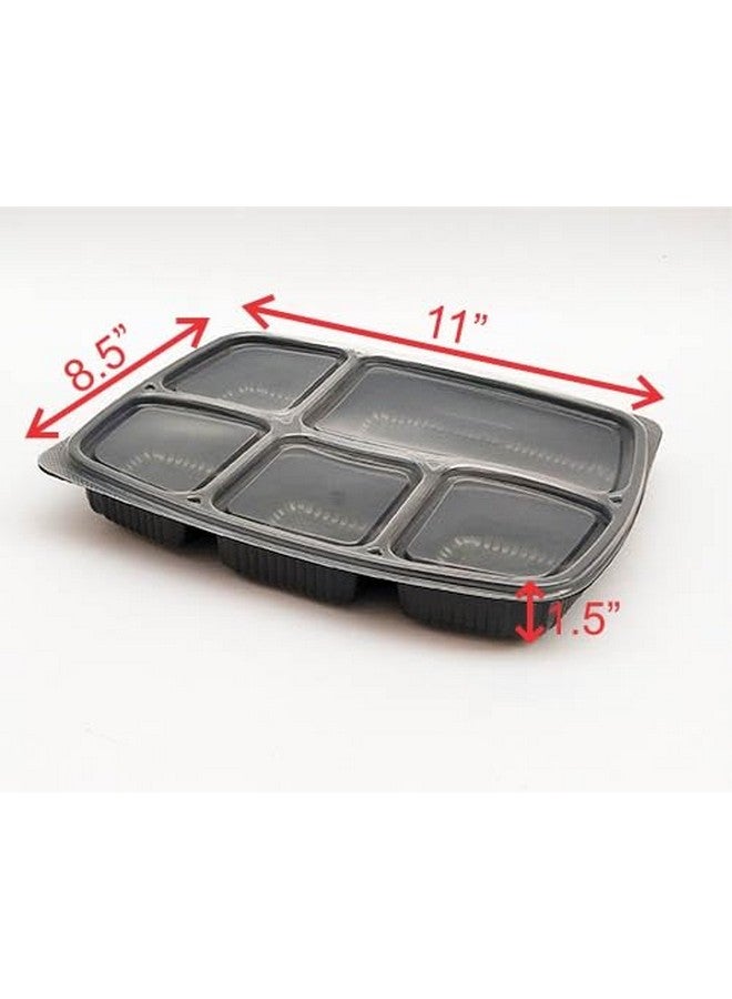 Amit Marketing صينية طعام أميت مع غطاء مجموعة من 25 قطعة آمنة للاستخدام في الميكروويف 5 أقسام لأطباق العشاء والغداء، غير قابلة للكسر مصنوعة من 100% خالية من BPA من الدرجة الغذائية باللون الأسود (5CP I 25PCS) - Image 2