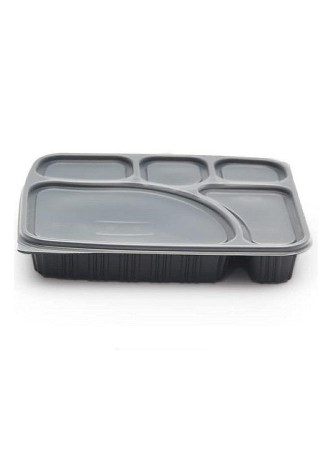 Amit Marketing صينية طعام أميت مع غطاء مجموعة من 25 قطعة آمنة للاستخدام في الميكروويف 5 أقسام لأطباق العشاء والغداء، غير قابلة للكسر مصنوعة من 100% خالية من BPA من الدرجة الغذائية باللون الأسود (5CP I 25PCS) - Image 1