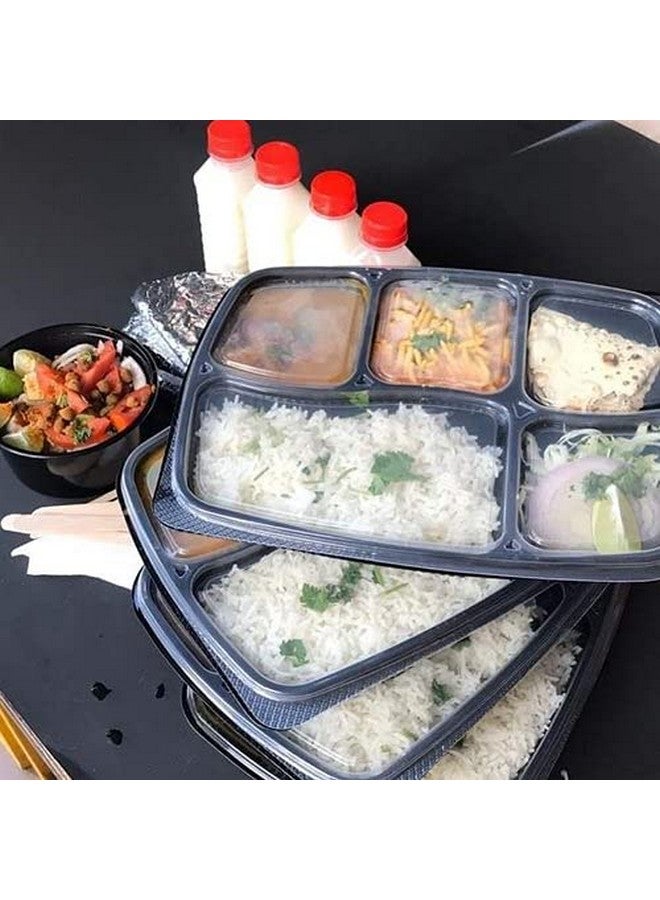 Amit Marketing صينية طعام أميت مع غطاء مجموعة من 25 قطعة آمنة للاستخدام في الميكروويف 5 أقسام لأطباق العشاء والغداء، غير قابلة للكسر مصنوعة من 100% خالية من BPA من الدرجة الغذائية باللون الأسود (5CP I 25PCS) - Image 4