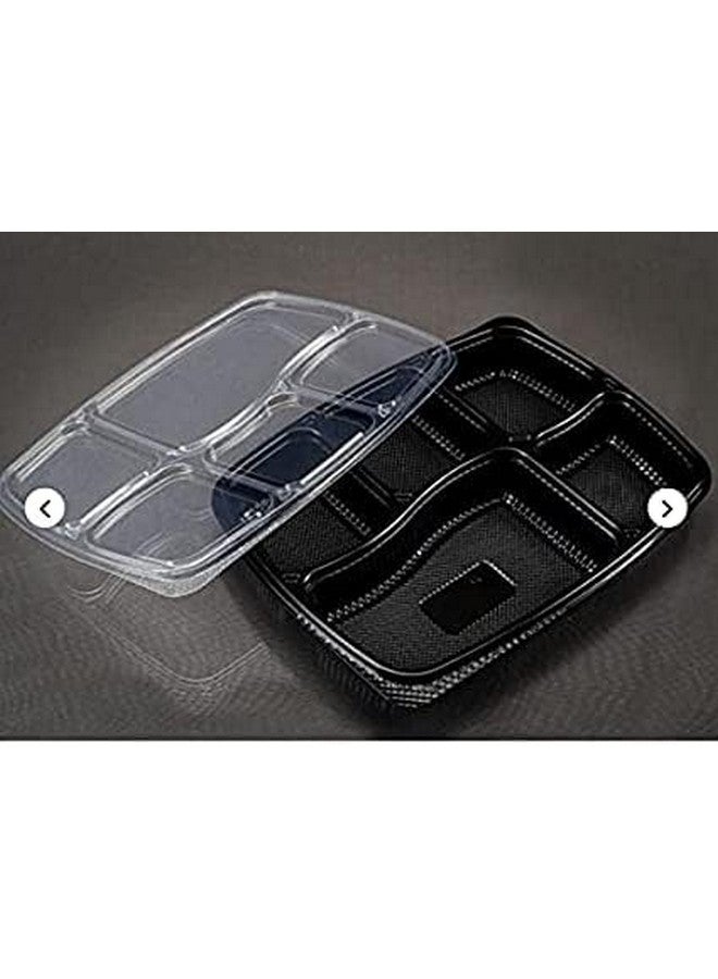 Amit Marketing صينية طعام أميت مع غطاء مجموعة من 25 قطعة آمنة للاستخدام في الميكروويف 5 أقسام لأطباق العشاء والغداء، غير قابلة للكسر مصنوعة من 100% خالية من BPA من الدرجة الغذائية باللون الأسود (5CP I 25PCS) - Image 3