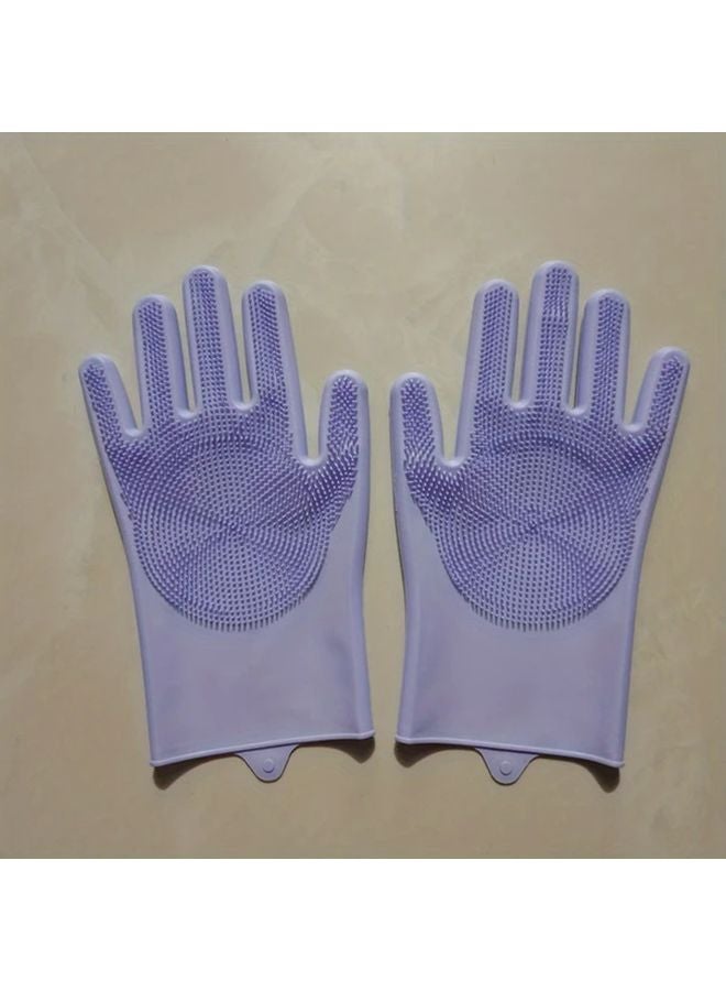Purple Silica Gel Kitchen Cleaning Gloves Multipurpose Non Slip Reusable Household - Image 1