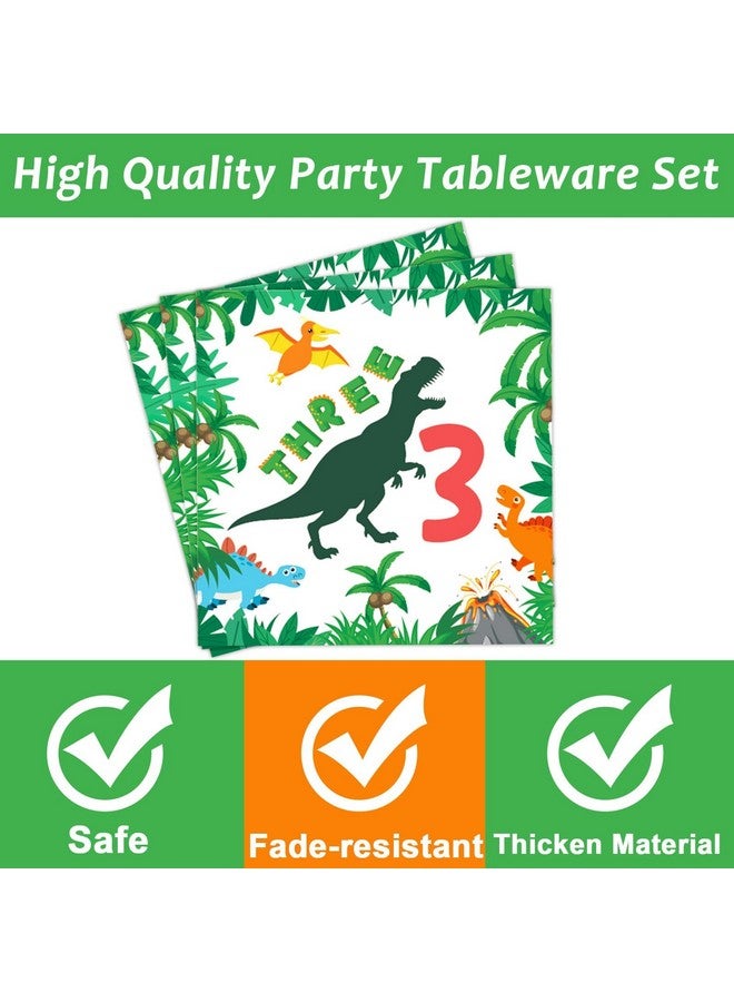 تفكس جيه 96 قطعة من لوازم عيد الميلاد الثالث على شكل ديناصور لثلاثة أشخاص، مجموعة أدوات مائدة لعيد ميلاد ريكس، 3 أطباق عشاء تي ريكس للاستخدام مرة واحدة، أطباق حفلات للأطفال بعمر 3 سنوات، مناديل وشوك للأولاد والأطفال، ثلاثة هدايا حفلات ديناصور ريكس لـ 24 ضيفًا - Image 3
