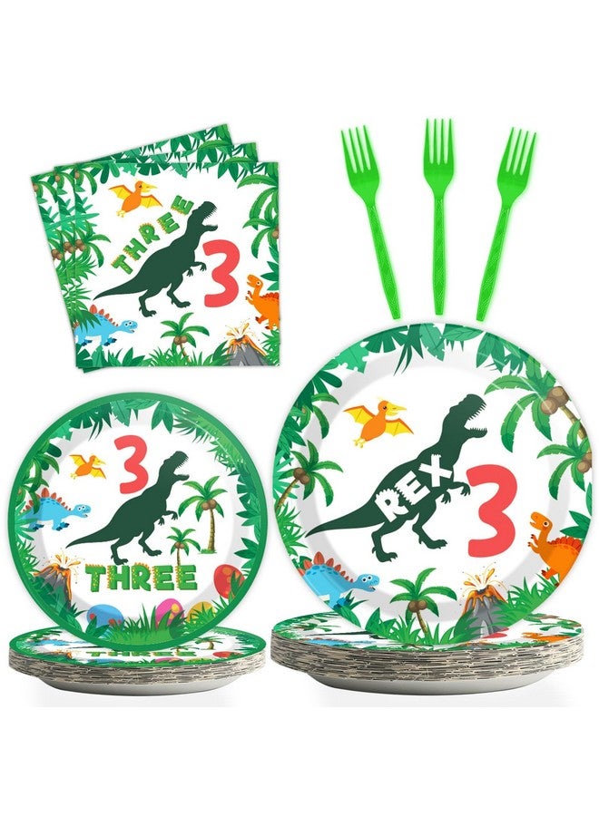تفكس جيه 96 قطعة من لوازم عيد الميلاد الثالث على شكل ديناصور لثلاثة أشخاص، مجموعة أدوات مائدة لعيد ميلاد ريكس، 3 أطباق عشاء تي ريكس للاستخدام مرة واحدة، أطباق حفلات للأطفال بعمر 3 سنوات، مناديل وشوك للأولاد والأطفال، ثلاثة هدايا حفلات ديناصور ريكس لـ 24 ضيفًا - Image 1
