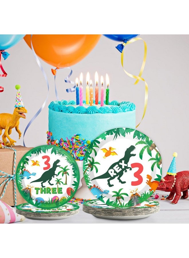 تفكس جيه 96 قطعة من لوازم عيد الميلاد الثالث على شكل ديناصور لثلاثة أشخاص، مجموعة أدوات مائدة لعيد ميلاد ريكس، 3 أطباق عشاء تي ريكس للاستخدام مرة واحدة، أطباق حفلات للأطفال بعمر 3 سنوات، مناديل وشوك للأولاد والأطفال، ثلاثة هدايا حفلات ديناصور ريكس لـ 24 ضيفًا - Image 5