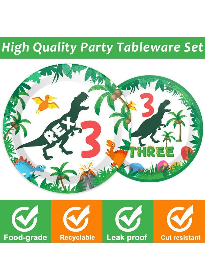 تفكس جيه 96 قطعة من لوازم عيد الميلاد الثالث على شكل ديناصور لثلاثة أشخاص، مجموعة أدوات مائدة لعيد ميلاد ريكس، 3 أطباق عشاء تي ريكس للاستخدام مرة واحدة، أطباق حفلات للأطفال بعمر 3 سنوات، مناديل وشوك للأولاد والأطفال، ثلاثة هدايا حفلات ديناصور ريكس لـ 24 ضيفًا - Image 4