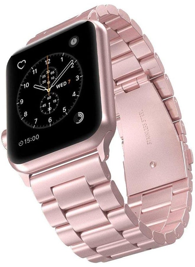 حزام متوافق مع أحزمة ساعة Apple Watch Ultra/Ultra 2، SE، Series 9 8 7 6 5 38 مم 40 مم 41 مم 42 مم 44 مم 45 مم 49 مم، أشرطة من الفولاذ المقاوم للصدأ للنساء والرجال (الساعة غير متضمنة) وردي - Image 1