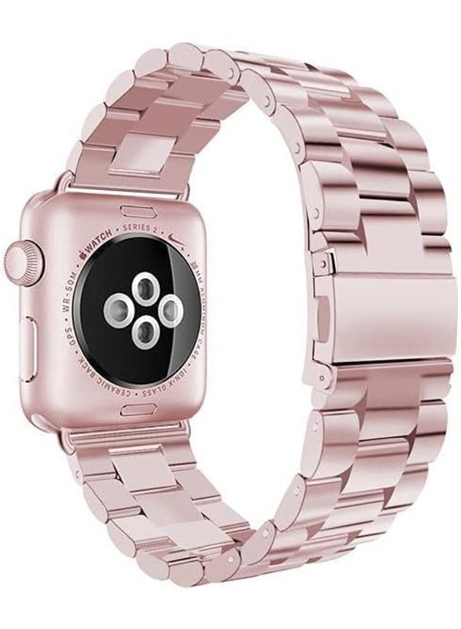 حزام متوافق مع أحزمة ساعة Apple Watch Ultra/Ultra 2، SE، Series 9 8 7 6 5 38 مم 40 مم 41 مم 42 مم 44 مم 45 مم 49 مم، أشرطة من الفولاذ المقاوم للصدأ للنساء والرجال (الساعة غير متضمنة) وردي - Image 2