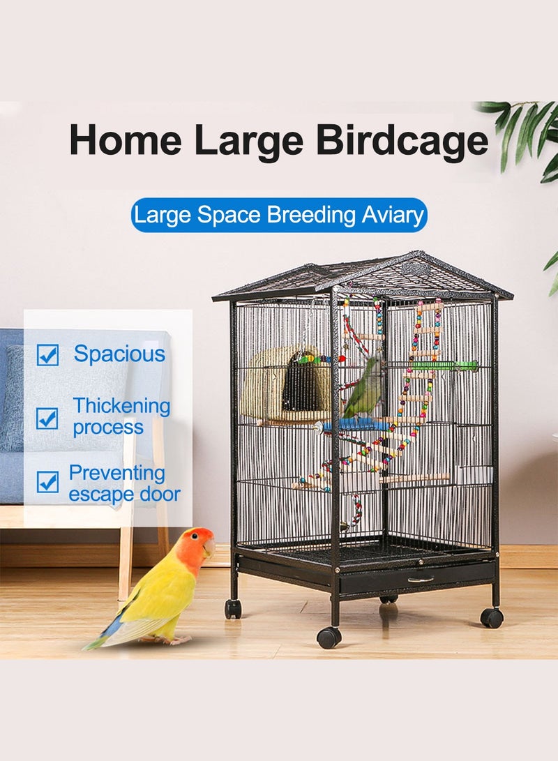 كيدل 33 بوصة سميكة وقوية سلك قفص الطيور مفتوحة أعلى قفص الببغاء مع المتداول للطيور الصغيرة والمتوسطة الكبيرة 84 * 45 * 45 سم - Image 3