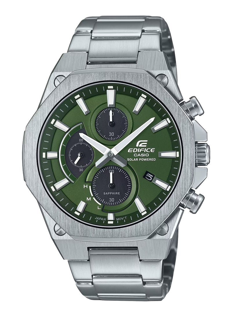 CASIO ساعة يد للرجال من إيديفيس تعمل بالطاقة الشمسية مع كرونوغراف من الفولاذ المقاوم للصدأ EFS-S570D-3A