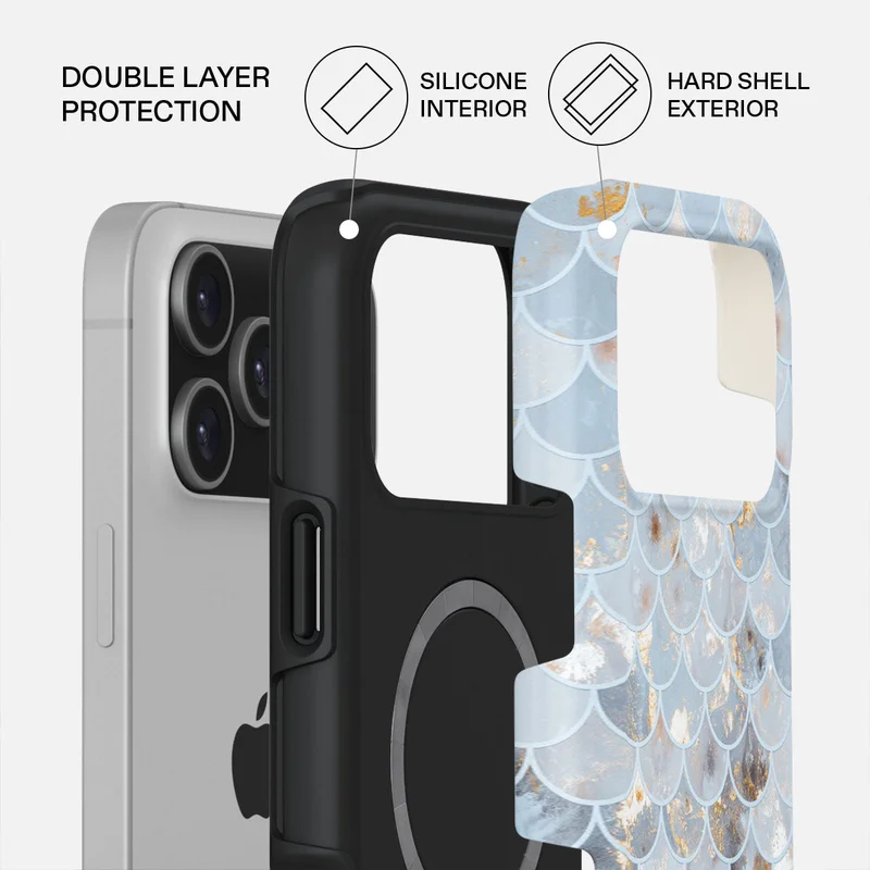بورجا جراب فاخر بتصميم حورية البحر لهاتف iPhone 17 Pro Max متوافق مع هيكل صلب مزدوج الطبقات هجين + حماية من السيليكون - غطاء مقاوم للخدش والصدمات